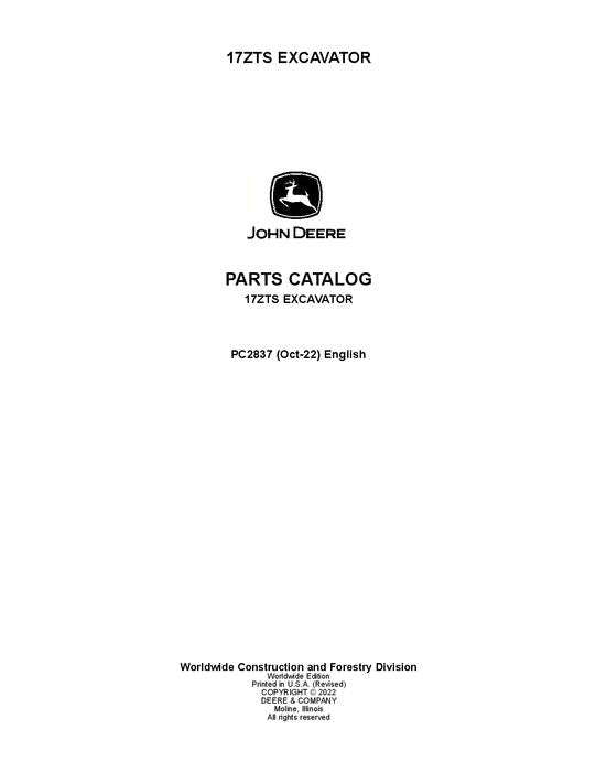 PC2837 - John Deere 17ZTS ZTS Series Excavator Parts Manual