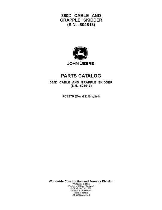 Pdf PC2870 John Deere 360D Skidder Parts Manual