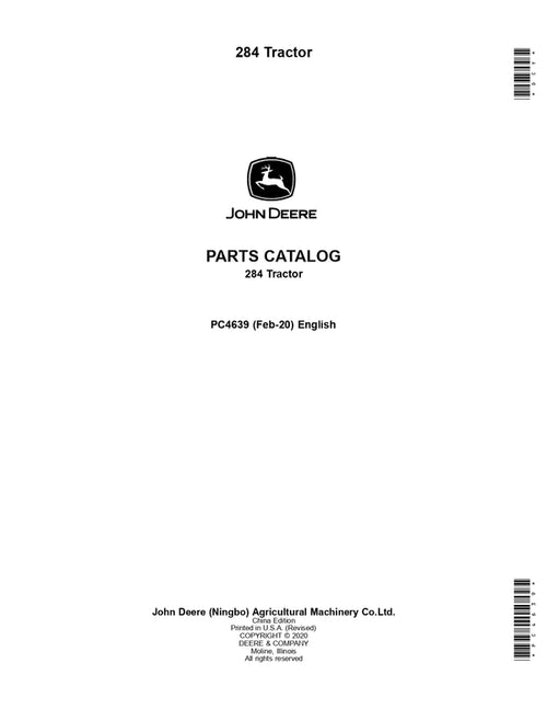 Pdf PC4639 John Deere 284 Tractor Parts Manual Instant Download