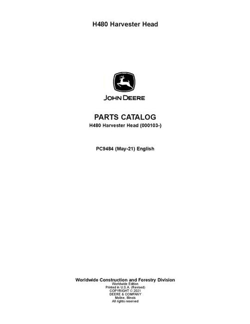 Pdf PC9484 John Deere H480 Harvesting Head Parts Manual