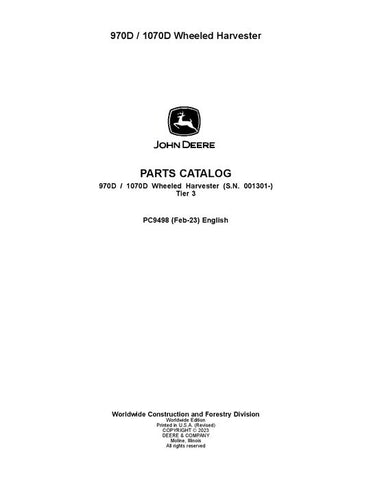 Pdf PC9498 John Deere 970D, 1070D Wheeled Harvester Parts Manual