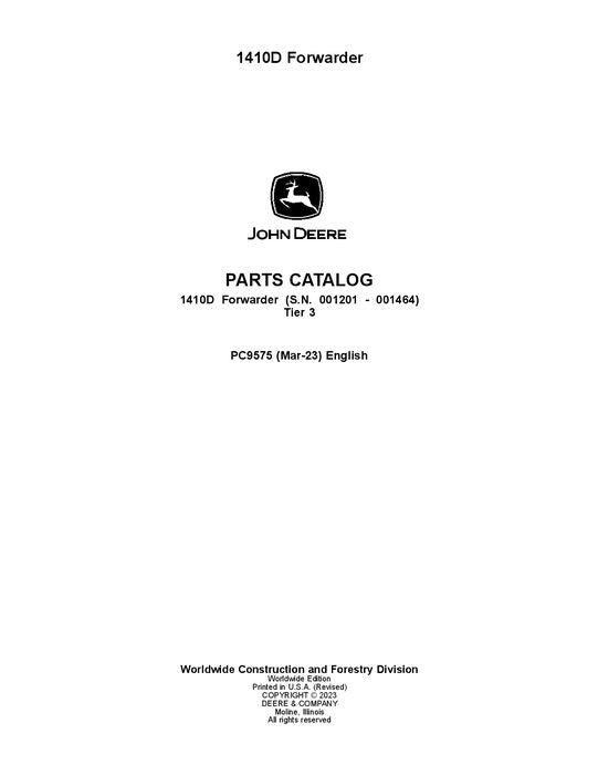 Pdf PC9575 John Deere 1410D Forwarder Parts Manual