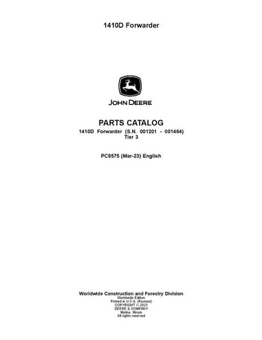 Pdf PC9575 John Deere 1410D Forwarder Parts Manual