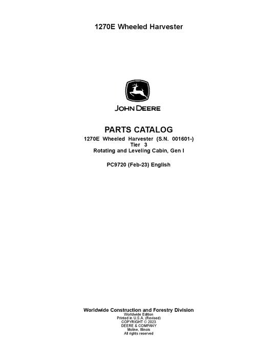 Pdf PC9720 John Deere 1270E T3 Wheeled Harvester Parts Manual