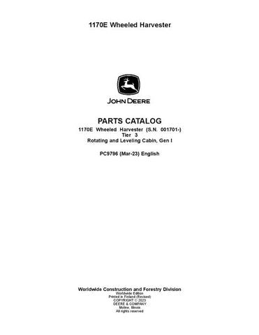 Pdf PC9796 John Deere 1170E T3 Wheeled Harvester Parts Manual