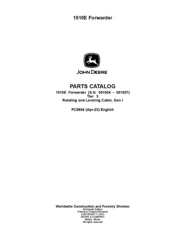 Pdf PC9804 John Deere 1510E Forwarder Parts Manual