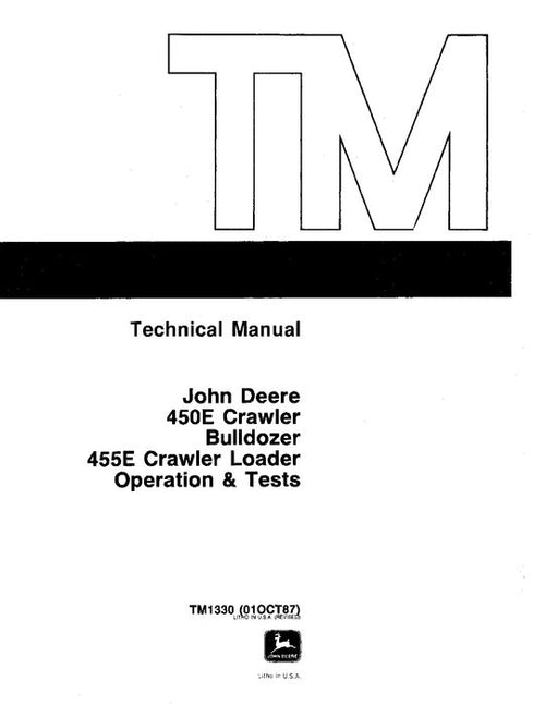 Pdf TM1330OP - John Deere 450E 455E Crawler Loader Bulldozer Operation and test Manual
