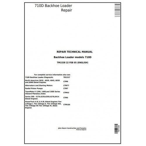 Pdf TM1538 John Deere 710D Backhoe Loader Repair Service Manual
