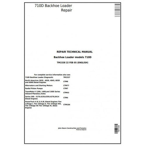 Pdf TM1538 John Deere 710D Backhoe Loader Repair Service Manual