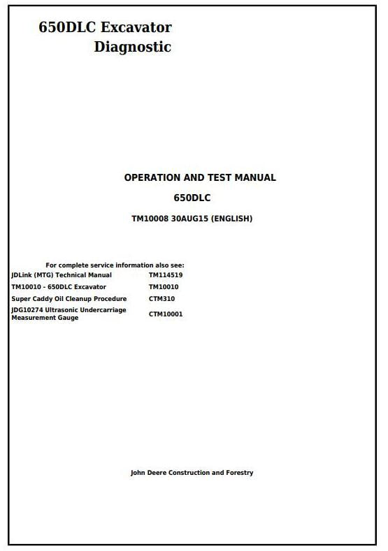 PDF TM10008 John Deere 650DLC Excavator Diagnostic and Test Service Manual