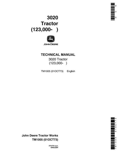 Pdf TM1005 John Deere 3020 Row-Crop Tractor All Inclusive Repair Service Manual