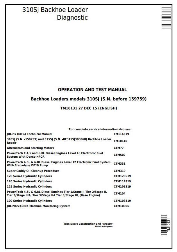 PDF TM10131 John Deere 310SJ Backhoe Loader (SN.-159759) Diagnostic and Test Service Manual