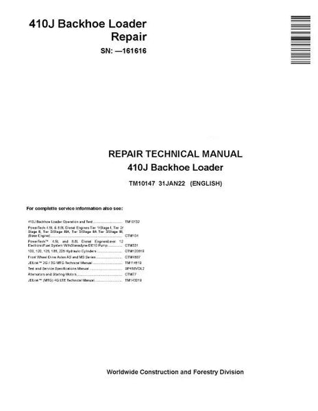 Pdf TM10147 John Deere 410J Backhoe Loader (SN. before 161616) Repair Service Manual