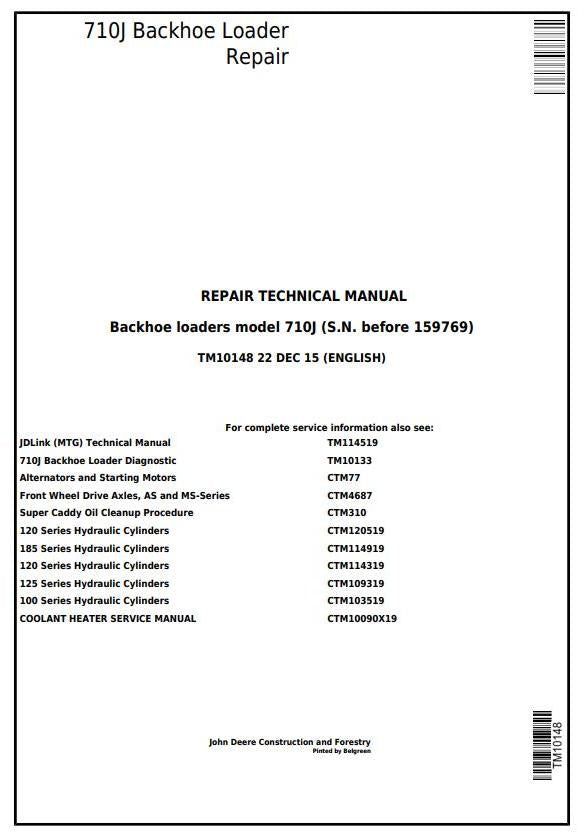 Pdf TM10148 John Deere 710J Backhoe Loader (S.N. before 159769) Repair Service Manual