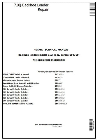 Pdf TM10148 John Deere 710J Backhoe Loader (S.N. before 159769) Repair Service Manual