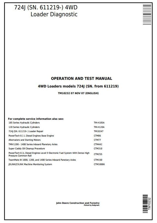 PDF TM10232 John Deere 4WD 724J Wheel Loader (SN. 611219-) Diagnostic and Test Service Manual