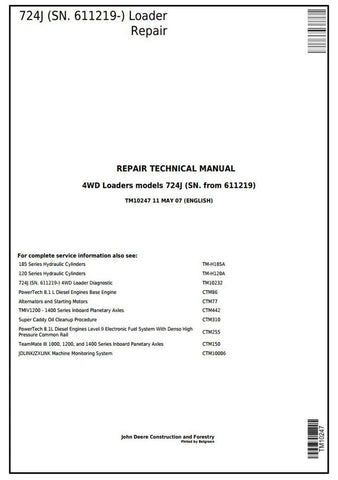 Pdf TM10247 John Deere 4WD 724J Wheel Loader (SN. 611219-) Repair Service Manual