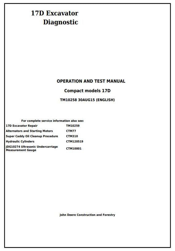 Pdf TM10258 John Deere 17D Compact Excavator Diagnostic and Test Manual