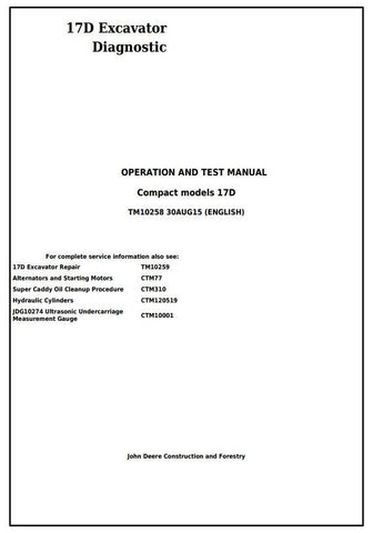 Pdf TM10258 John Deere 17D Compact Excavator Diagnostic and Test Manual