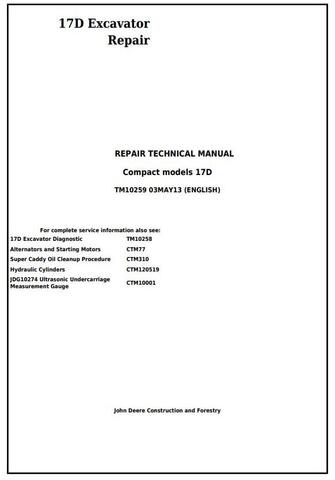 Pdf TM10259 John Deere 17D Compact Excavator Repair Service Manual