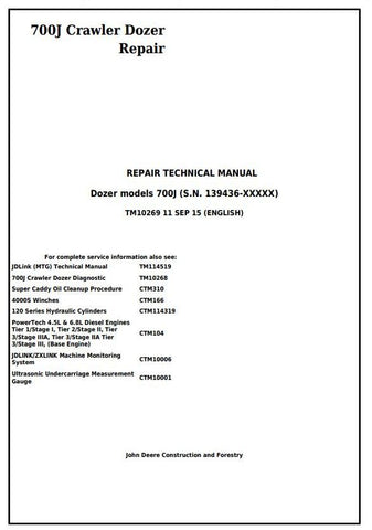 Pdf TM10269 John Deere 700J Crawler Dozer (S.N. from 139436) Repair Service Manual