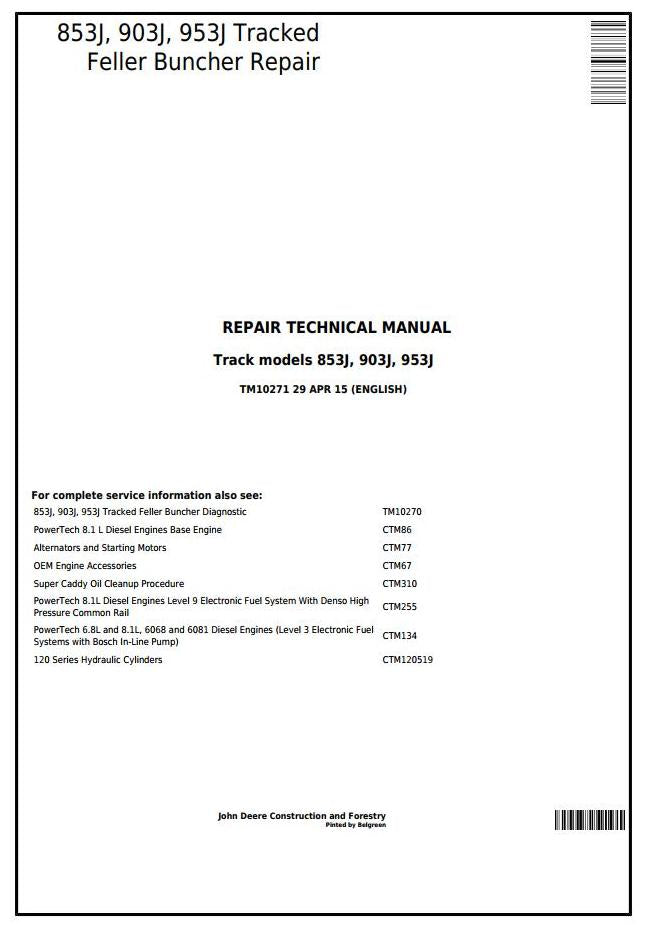 Pdf TM10271 John Deere 853J 903J 953J Tracked Feller Buncher Repair Service Manual