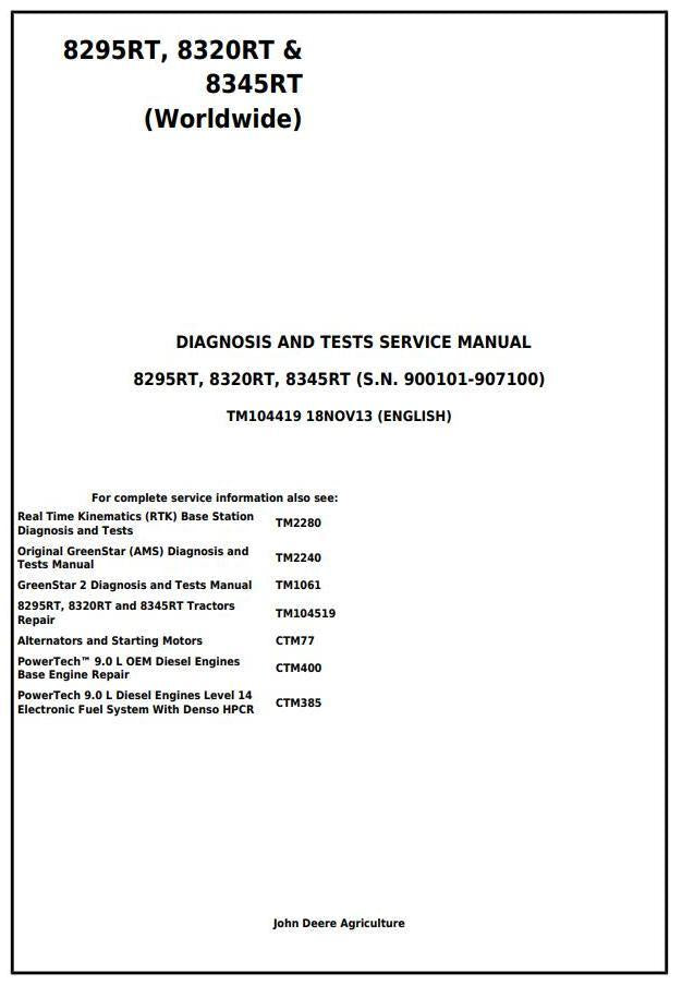 PDF TM104419 John Deere 8295RT 8320RT 8345RT Tractor Diagnosis and Test Service Manual