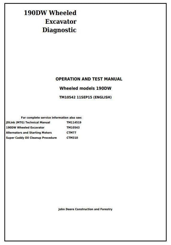 PDF TM10542 John Deere 190DW Wheeled Excavator Diagnostic and Test Service Manual