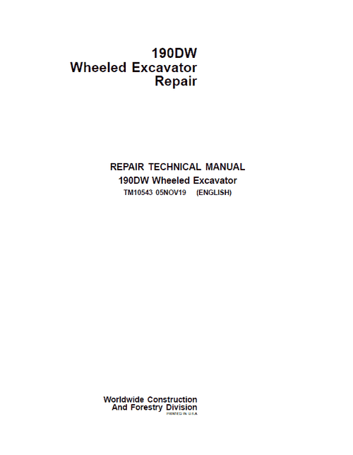 Pdf TM10543 John Deere 190DW Wheeled Excavator Repair Service Manual