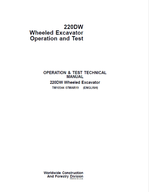 PDF TM10544 John Deere 220DW Wheeled Excavator Diagnostic and Test Service Manual