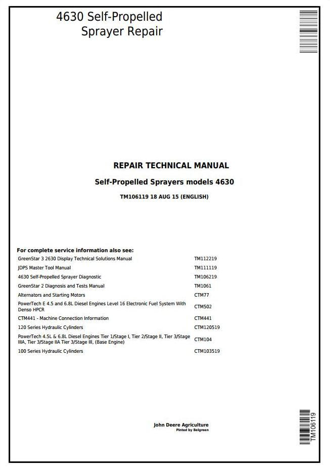 Pdf TM106119 John Deere 4630 Self-Propelled Sprayer Repair Service Manual