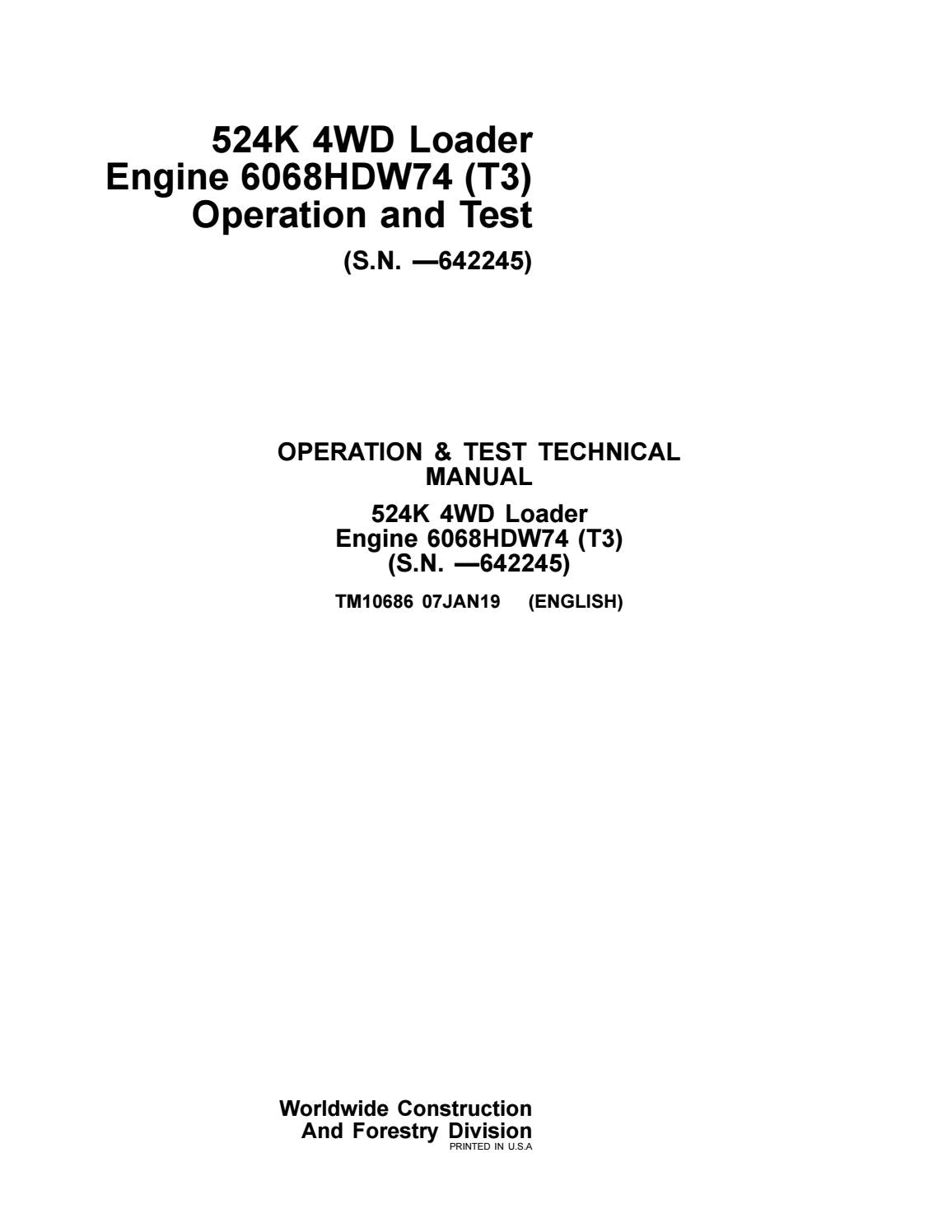 PDF TM10686 John Deere 4WD 524K Wheel Loader Diagnostic and Test Service Manual