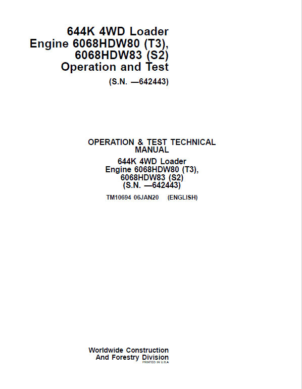 PDF TM10694 John Deere 644K Wheel Loader Diagnostic and Test Service Manual