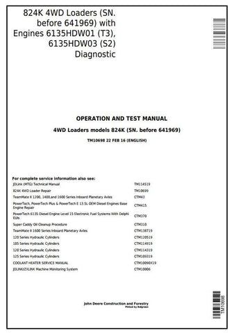PDF TM10698 John Deere 4WD 824K Wheel Loader (SN. before 641969) Diagnostic & Test Service Manual