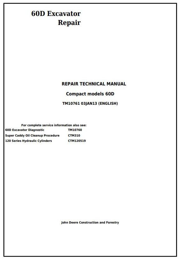 Pdf TM10761 John Deere 60D Compact Excavator Repair Service Manual