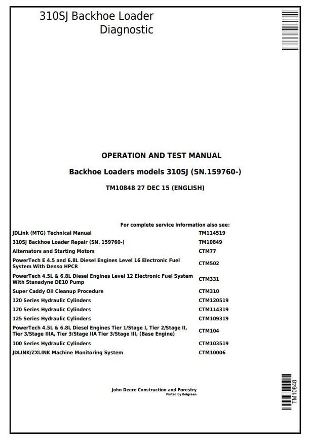 PDF TM10848 John Deere 310SJ Backhoe Loader Diagnostic and Test Service Manual