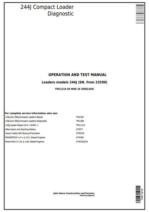 Pdf TM11214 John Deere 244J Compact Loader (SN.23290-) Diagnostic and Test Service Manual