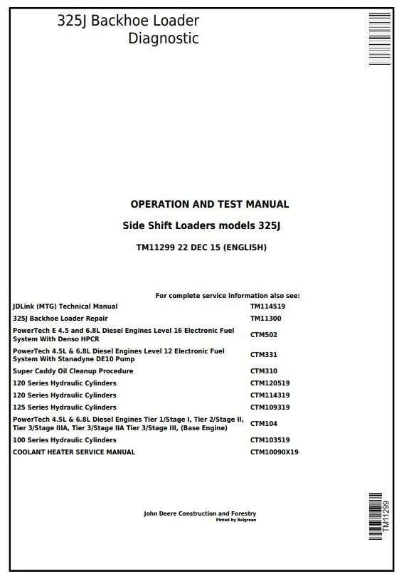 PDF TM11299 John Deere 325J Side Shift Loader Diagnostic and Test Service Manual