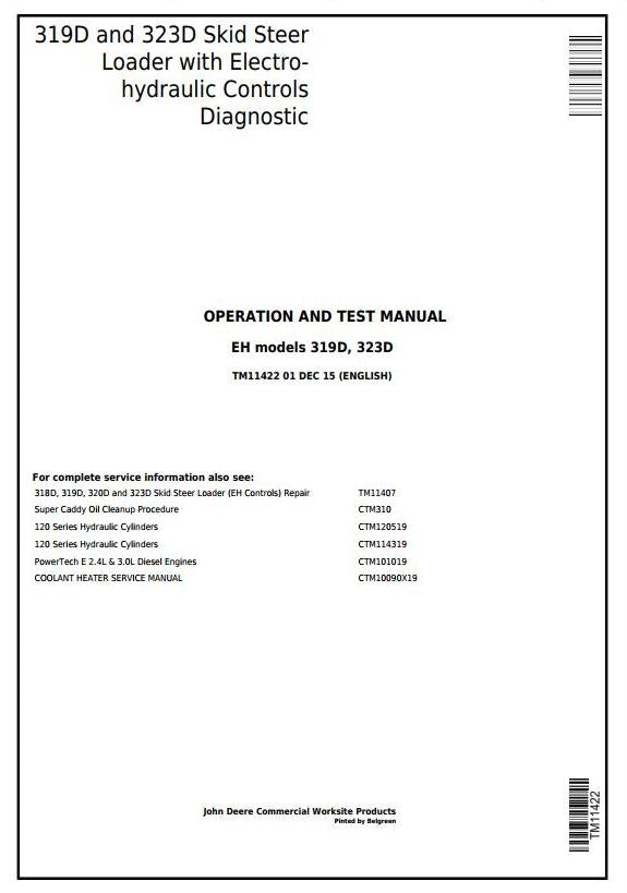 Pdf TM11422 John Deere 319D 323D Skid Steer Loader EH Controls Diagnostic and Test Service Manual