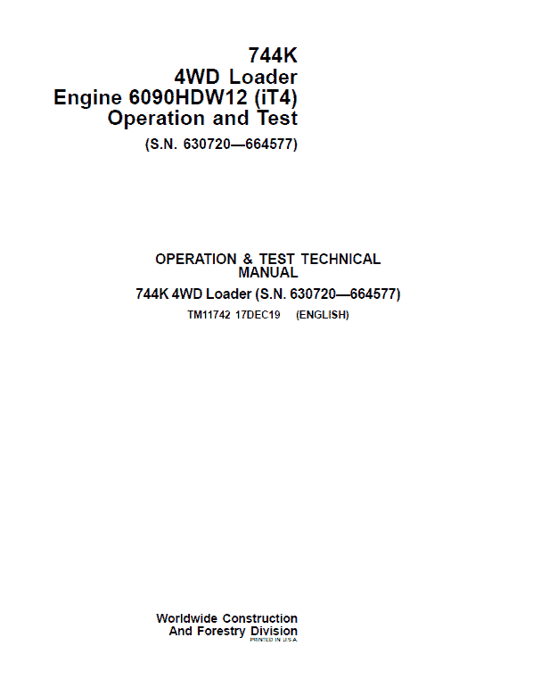 PDF TM11742 John Deere 4WD 744K Wheel Loader (SN.630720-664577) Diagnostic and Test Service Manual