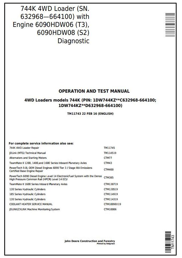 PDF TM11743 John Deere 4WD 744K Wheel Loader (SN. 632968—664100) Diagnostic & Test Service Manual