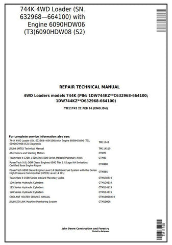 Pdf TM11745 John Deere 4WD 744K Wheel Loader (SN. 632968—664100) w.T3/S2 Repair Service Manual