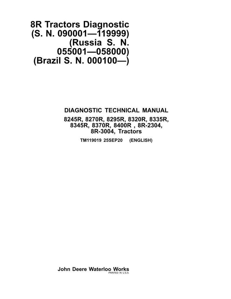 Pdf TM119019 John Deere 8245R 8270R 8295R 8320R 8335R 8345R 8370R 8400R Tractor Diagnostic and Test Service Manual