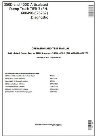 PDF TM1198 John Deere 350D, 400D Articulated Dump Truck Diagnostic and Test Service Manual