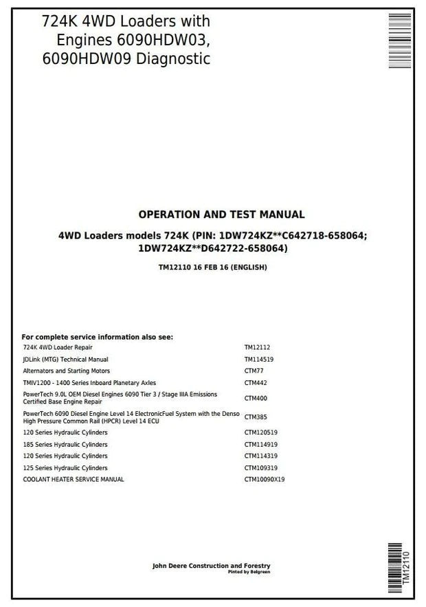 PDF TM12110 John Deere 4WD 724K Wheel Loader (SN. C642718-658064; D642722-658064) Diagnostic, Operation and Test Service Manual