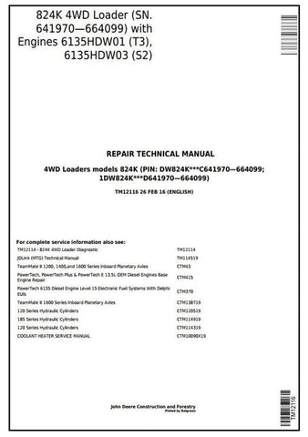 Pdf TM12116 John Deere 4WD 824K Wheel Loader (SN.641970—664099) w.T3/S2 Engine Repair Service Manual