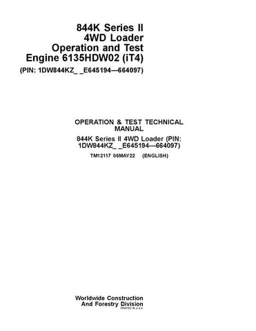 PDF TM12117 John Deere 4WD 844K Series II Wheel Loader (SN.E645194—664097) Diagnostic & Test Service Manual