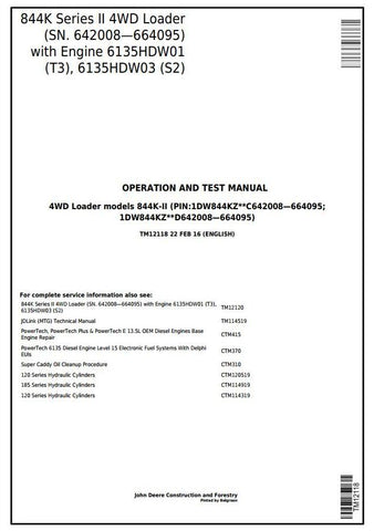 PDF TM12118 John Deere 4WD 844K Series II Wheel Loader (SN. 642008—664095) Diagnostic & Test Service Manual