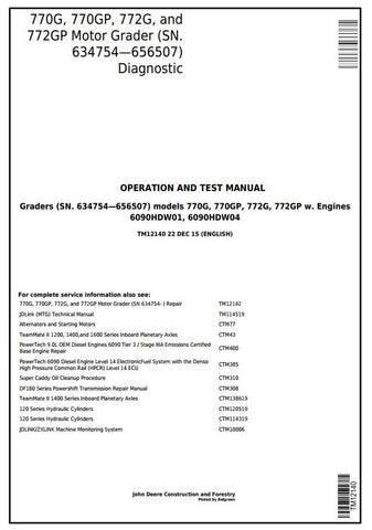 Pdf TM12140 John Deere 770G, 770GP, 772G, 772GP (SN.634754—656507) Motor Grader Diagnostic and Test Service Manual