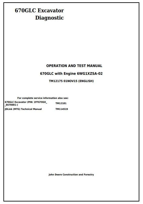 PDF TM12175 John Deere 670GLC Excavator Diagnostic and Test Service Manual